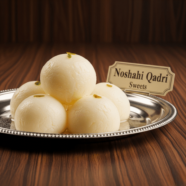 Freshly baked white rasgullah from Noshahi Qadri
